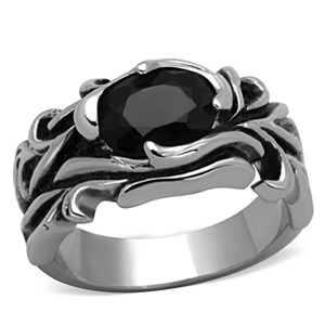 Slickblue Men's Solitaire Ring, Polished Stainless Steel, Jet Synthetic Glass, No Plating, Oval Cut, Size 8-13 - 1 of 4