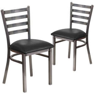 Emma and Oliver 2 Pack Clear Coated Ladder Back Metal Restaurant Chair - 1 of 4