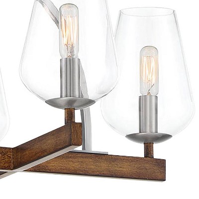 Koa Wood Pewter Mini Pendant with Clear Glass Candle Shades - 4-Light