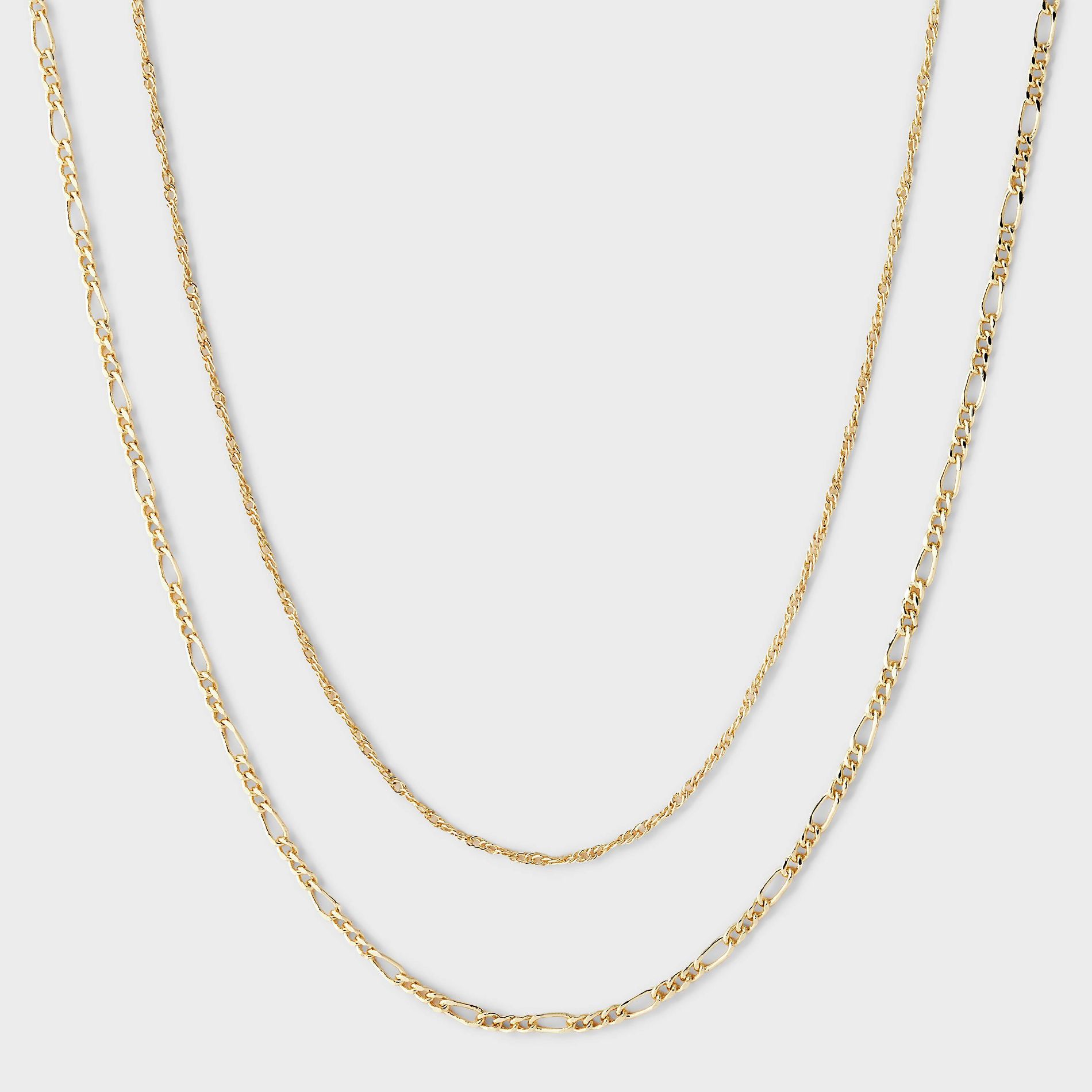 14K Gold Plated Twist & Figaro Chain Multi-strand Necklace - A New Day™