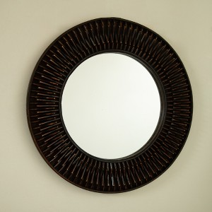 FONTOI Aura Bamboo Circle Mirror Dark Natural Log Style Handcrafted Wall Mounted Decorative Accent for Bathroom Bedroom, Brown, 23.62"*23.62"*0.87" - 1 of 4