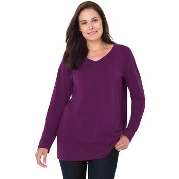 Woman Within Women's Plus Size Perfect Long-Sleeve V-Neck Tee