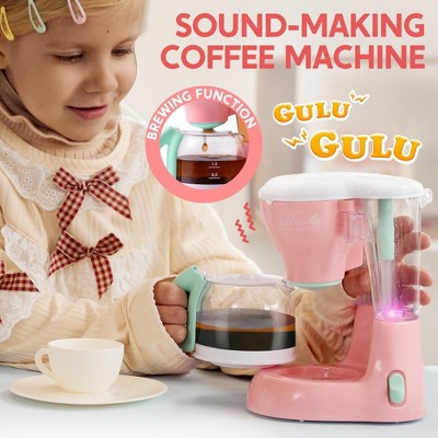 Pink Pretend Play Kitchen Set with Coffee Maker, Mixer, Toaster