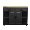 Gulches 47" Extendable Kitchen Island with Dining Table, Black MDF/Rubber Wood, Built-in Power Outlet, 2 Drawers & 2 Cabinets, Mobile/Stationary - 4 of 4
