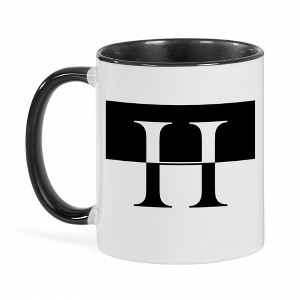 Personalization Mall Squared Initial 11 oz. Black Coffee Mug, H - 1 of 2