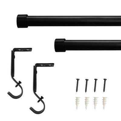 Matte Black Adjustable Curtain Rod with End Cap Finials