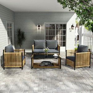SKRAN New Comming Outdoor Patio Brown PE Wicker Sofa Set   with Grey Cushion for Backyard Poolside Garden - 1 of 4