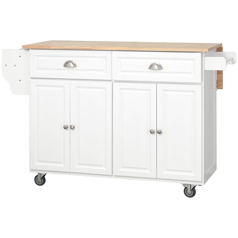 HOMCOM Rolling Kitchen Island on Wheels, Kitchen Cart with Solid Wood Drop Leaf Breakfast Bar, Storage Drawers, 4-Door Cabinets, Spice Rack, 4 of 7