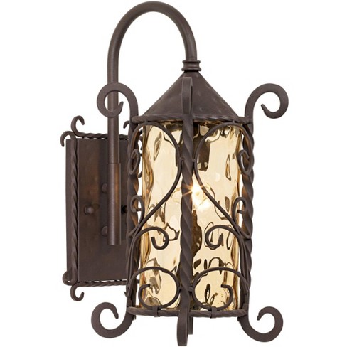 John Timberland Casa Seville Rustic Wall Light Sconce Dark Walnut Hardwire 7 3/4" Fixture Hammered Champagne Glass for Bedroom Bathroom Vanity Reading - image 1 of 4