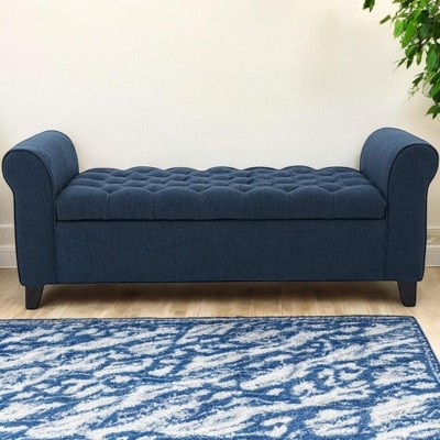 Alilang 50 inches Tufted Upholstered Storage Bench with Rolled Armrests-Navy Blue