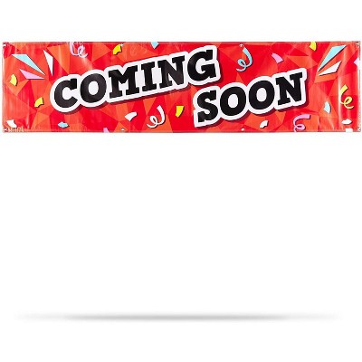 Stockroom Plus Large Coming Soon Sign, Red Vinyl Banner for Retail Stores (96 x 24 Inches)