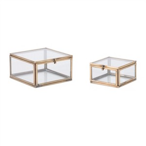 HomeRoots Set of Two Clear And Gold Glass Decorative Keepsake Boxes - 1 of 4