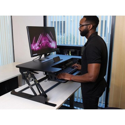 Black 36-Inch Height Adjustable Sit-Stand Desk Converter with Keyboard Tray