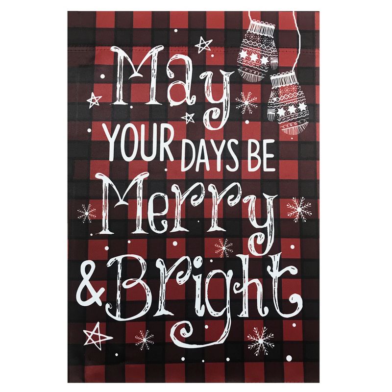 Northlight Red Buffalo Plaid Merry and Bright Christmas House Flag 28" x 40", 1 of 4
