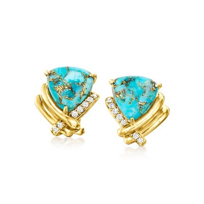 Ross-Simons Turquoise and .25 ct. t.w. Diamond Earrings in 18kt Gold Over Sterling