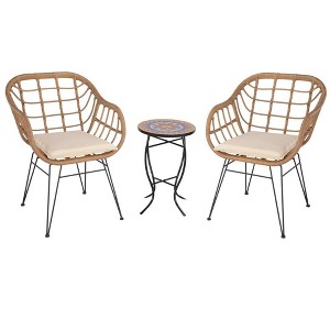 Jiallo Faux Rattan Basket Chair set with Mosiac accent table - 1 of 1