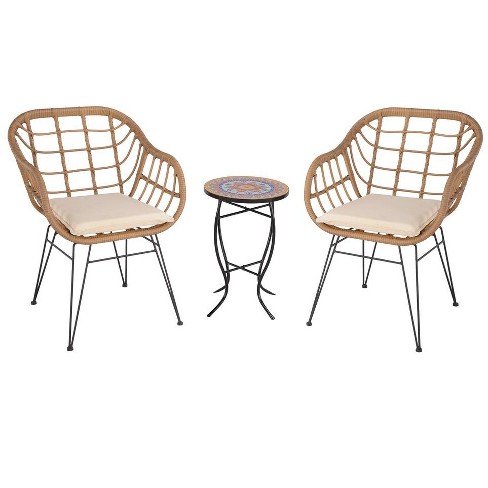 Jiallo Faux Rattan Basket Chair set with Mosiac accent table - image 1 of 1