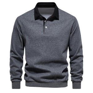 Men's Contrast Trim Polo Sweatshirt - Stretch Knit Comfort Long Sleeve Top - 1 of 4
