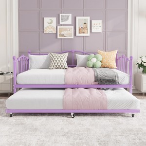 Twin Size Bed Frame, Metal Sofa Bed Frame with Steel Slat Support and Heart Design, Space-Saving Twin Size Bed for Living Room, Bedroom - 1 of 4