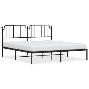 vidaXL California King Metal Bed Frame with Headboard, Sturdy Steel, Black, No Mattress - 1 of 4