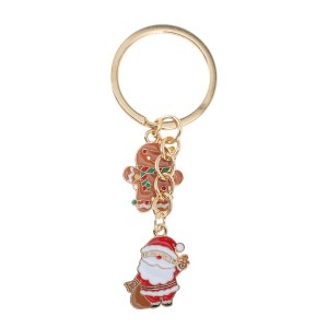 Unique Bargains Christmas Keychain Double Ring Zinc Alloy Colorful 3.15" 1 Pc - 1 of 4