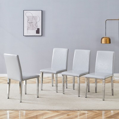 Set Of 4 PU Leather Upholstered Dining Chairs,Accent Chair With Metal Legs,Modern Armless Side Chairs For Kitchen or Dining Room-Coolbibila