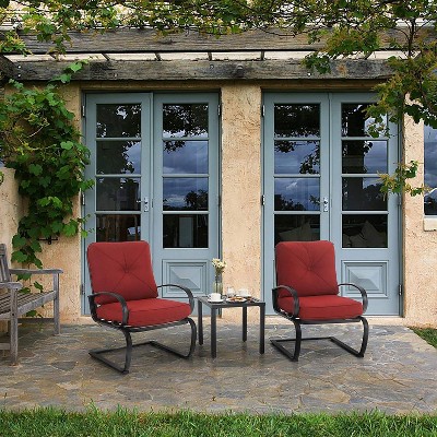 3pc Patio Bistro Set with Square Table - Red - Captiva Designs: Weather-Resistant, Steel Frame, Cushioned Chairs