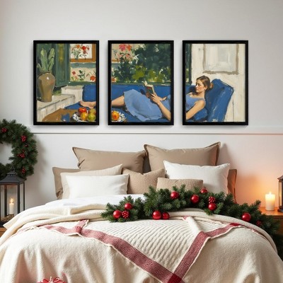 Triple Black MDF Frame Painting 30*40cm, Wall Decoration Hanging Art for Living Room and Bedroom