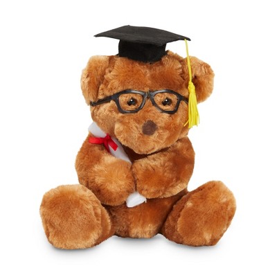 Blue Panda Graduation Teddy Bear, Stuffed Plush Animal Gift with Glasses and Grad Cap - Brown - 10.5 in