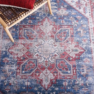 Elegant Red Synthetic 8' x 10' Machine-Washable Rectangular Rug