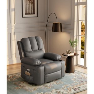 Manual Recliner Chair, Wide 22" Seat Width Leather Recliner w/Comfortable Arms and Cup Holders for Living Room CF8011 - 1 of 4