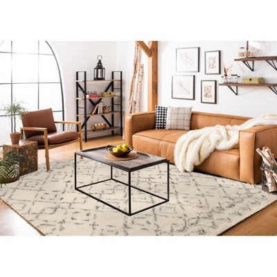 Ivory and Grey Hand-Tufted Wool Shag Square Rug