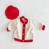 MyKids-USA Baby Girl 1pcs Contrast Pattern Buttoned Front Puff Sleeve Knitted Cardigan - 2 of 4