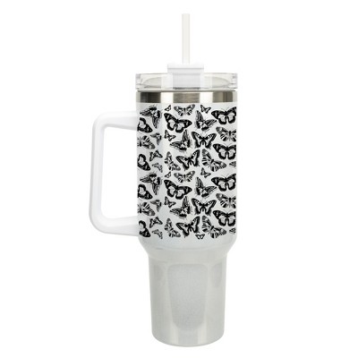 Elanze Designs Small Monarch Butterfly Garden 40 oz. Stainless Steel, Large Water Bottle Coffee Mug, Spill & Leak Resistant, Thermal Travel Tumbler