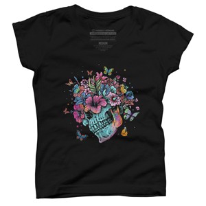 Girl's Design By Humans Floral Butterfly Skull Funny Halloween Costume Hippie Flower By JeilJersey T-Shirt - 1 of 3