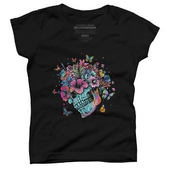 Girl's Design By Humans Floral Butterfly Skull Funny Halloween Costume Hippie Flower By JeilJersey T-Shirt