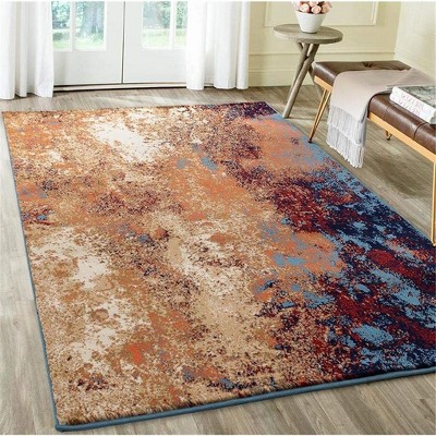 Blue and Orange Abstract 5' x 7' Synthetic Area Rug