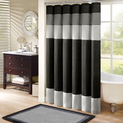 PAGED 72x72 Inch Shower Curtain Elegant Faux Silk Shower Curtain with Color Block Stitching Design for Bathroom, Machine Washable