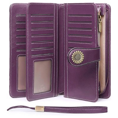 Women’s Wallet Leather Wristlet – RFID Blocking Large Capacity Credit Card Holder with Zipper Pocket, Multiple Compartments & Phone Slot