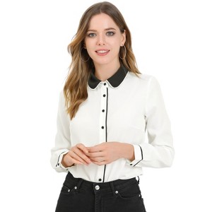 Allegra K Women's Vintage Button Down Contrast Peter Pan Collar Office Work Blouse - 1 of 4