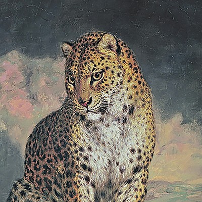 Medium Brown Framed Canvas Painting of Leopards