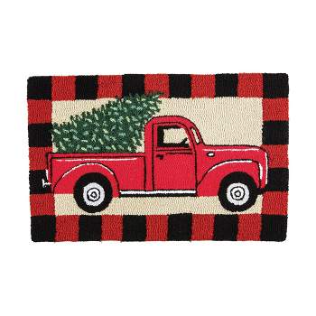 C&F Home Classic Holiday Red Vintage Pickup Truck with Christmas Tree Check Framed Indoor Accent Rug, 2 x 3 ft.