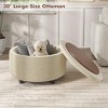 30" Round Ottoman Coffee Table with Removable Wood Top & Hidden Storage, Upholstered Foot Stool, Beige - 3 of 4