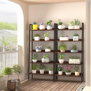 COUCHETA  67" Tall 5-Tier Bookshelf with Storage, Narrow Metal Frame Bookcase for Home Office Kitchen Living Room(brown) - 1 of 4