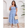 YESFASHION Women Plus Size Maxi Dress Floral Ruffle Summer Dress Short Sleeve Long Dress High Waist Sweethearte Neck Casual Dress - 2 of 4