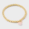 Valentine's Day Rose Quartz Heart Charm Beaded Stretch Bracelet - A New Day™ Gold/Pink - 3 of 4