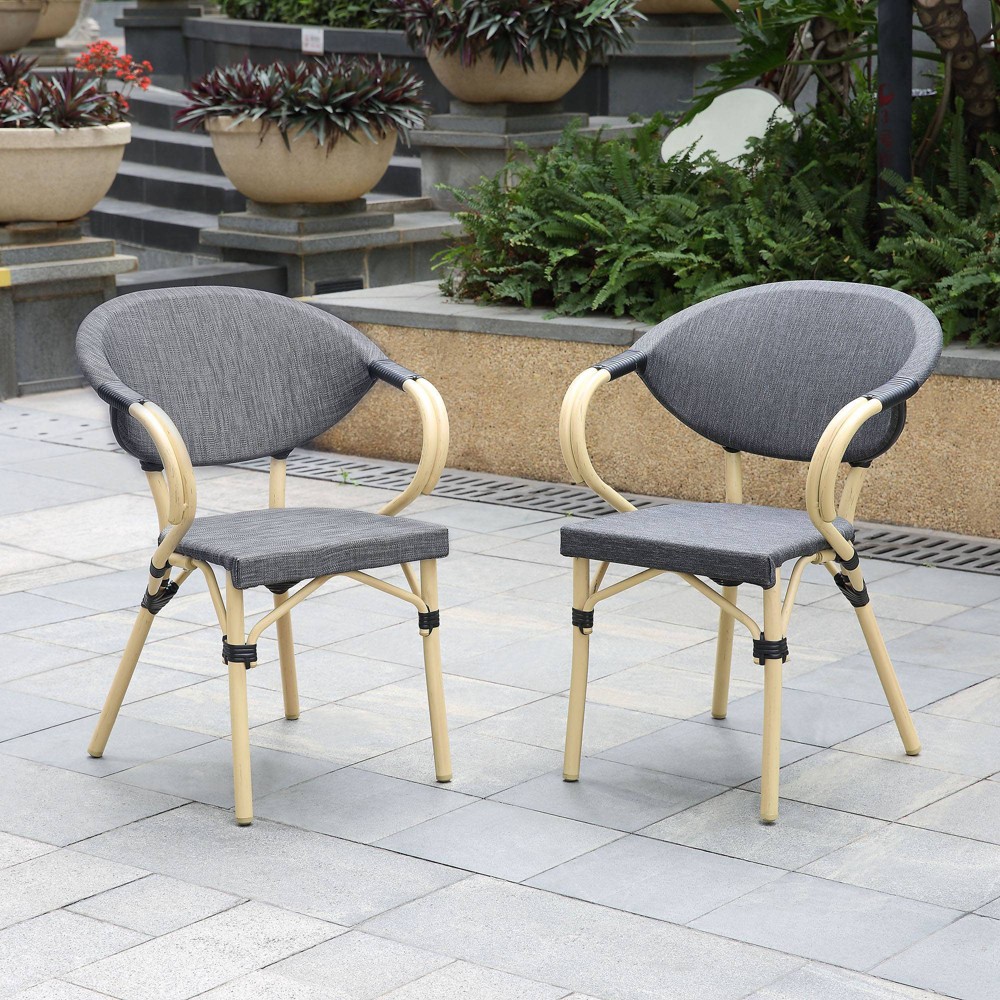 Photos - Garden Furniture Ansa 2pk Outdoor Wicker Arm Chairs - Dark Gray - miBasics