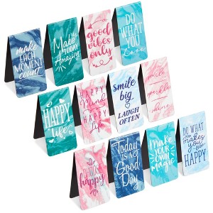 Paper Junkie 12 Pack Magnetic Bookmarks for Women - Inspirational Book Markers for Reading, Book Accessories (Marble) - 1 of 4