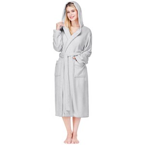 PAVILIA Women Robe with Hood, Fleece Plush Soft Long Hooded Robe, Fluffy Fuzzy Cozy Warm Bathrobe Shower Spa House - 1 of 4