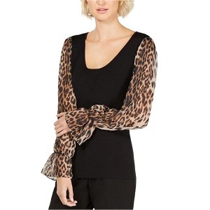 I.N.C International Concepts Womens Animal Print Sleeves Pullover Sweater, Black, X-Small - 1 of 2